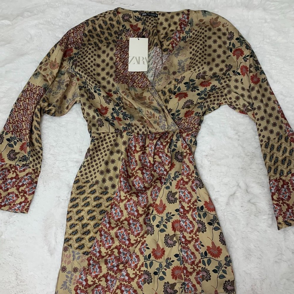 ZARA Beautiful Floral Paisley Gold Print Romper Wrap Dress XS ( New With…